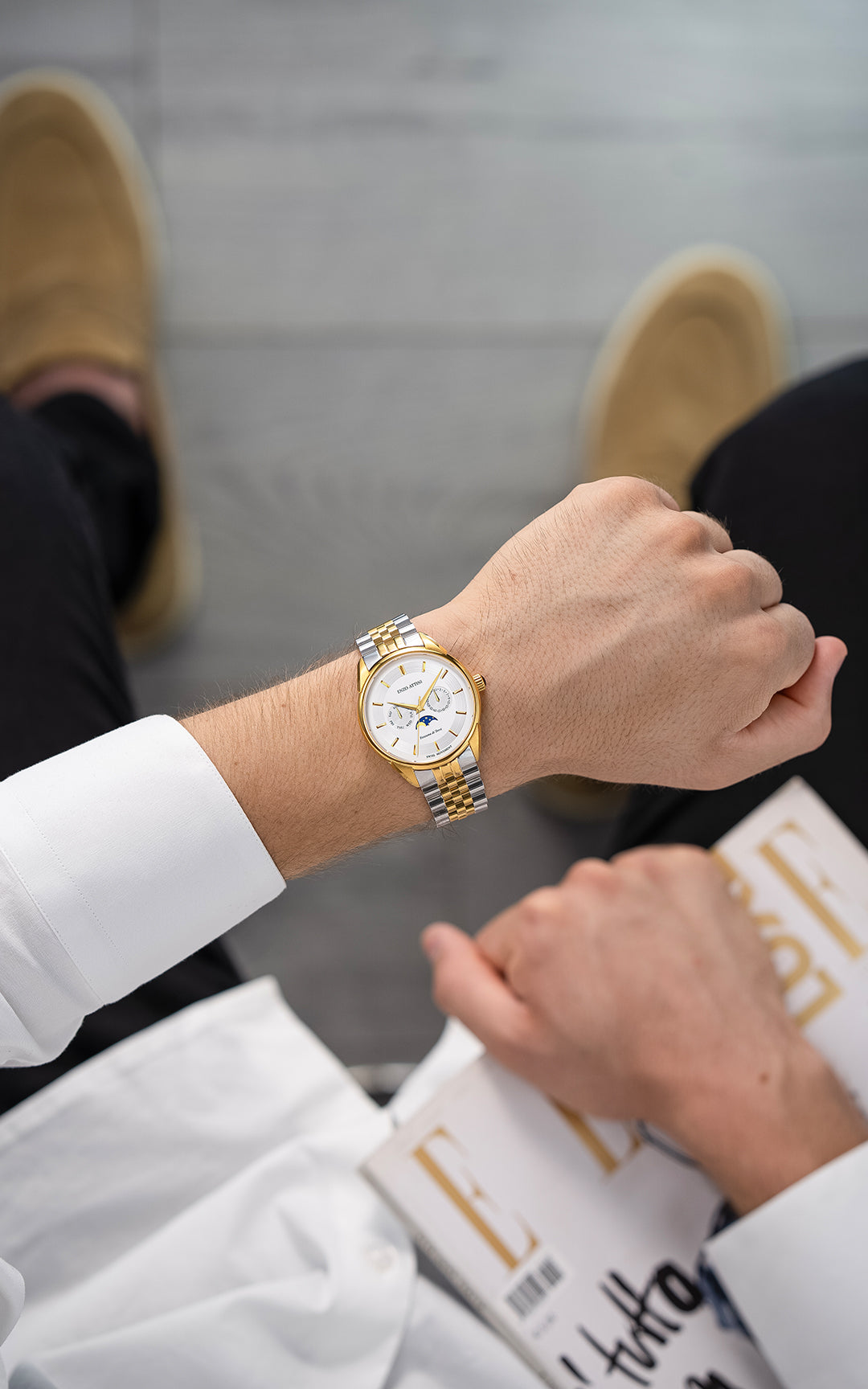 Fontana di Trevi, Roma / President Bracelet, Silver & Gold Color, Swiss Movement