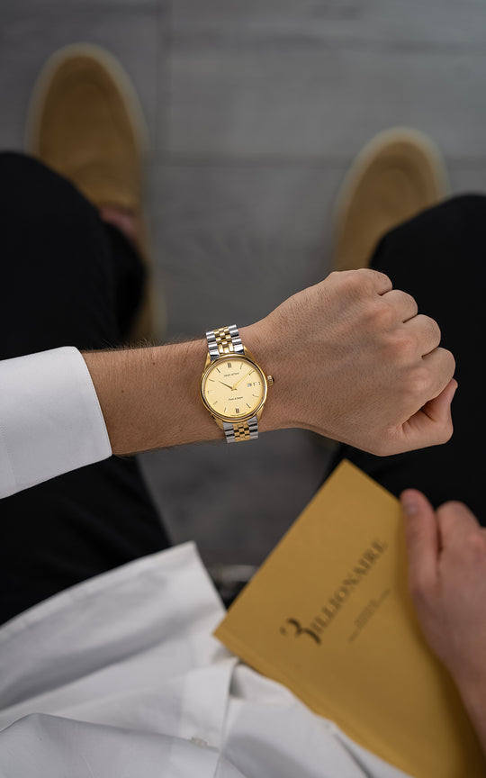 Piazza di Spagna, Roma / President Bracelet, Silver & Gold Color, Swiss Movement
