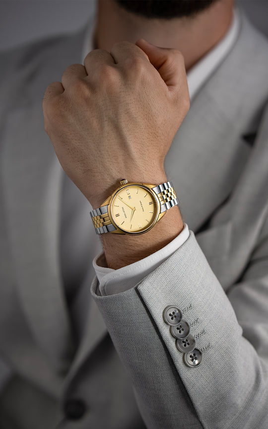 Piazza di Spagna, Roma / President Bracelet, Silver & Gold Color, Swiss Movement