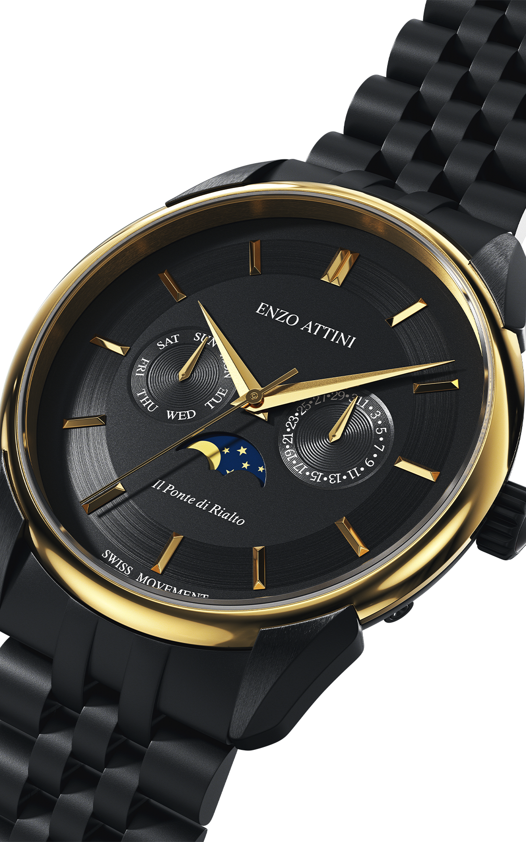 il Ponte di Rialto, Venezia / President Bracelet, Black Color, Swiss Movement