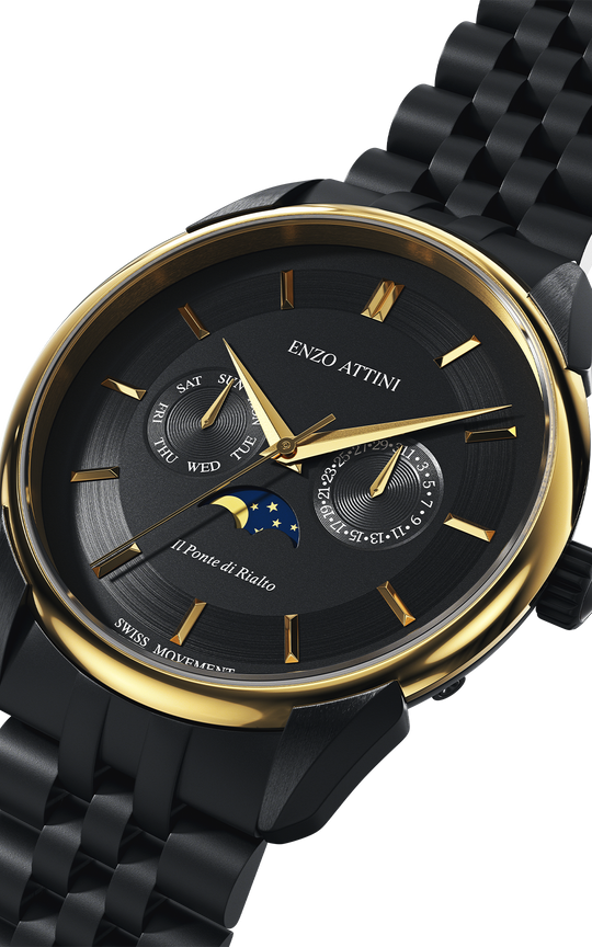il Ponte di Rialto, Venezia / President Bracelet, Black Color, Swiss Movement