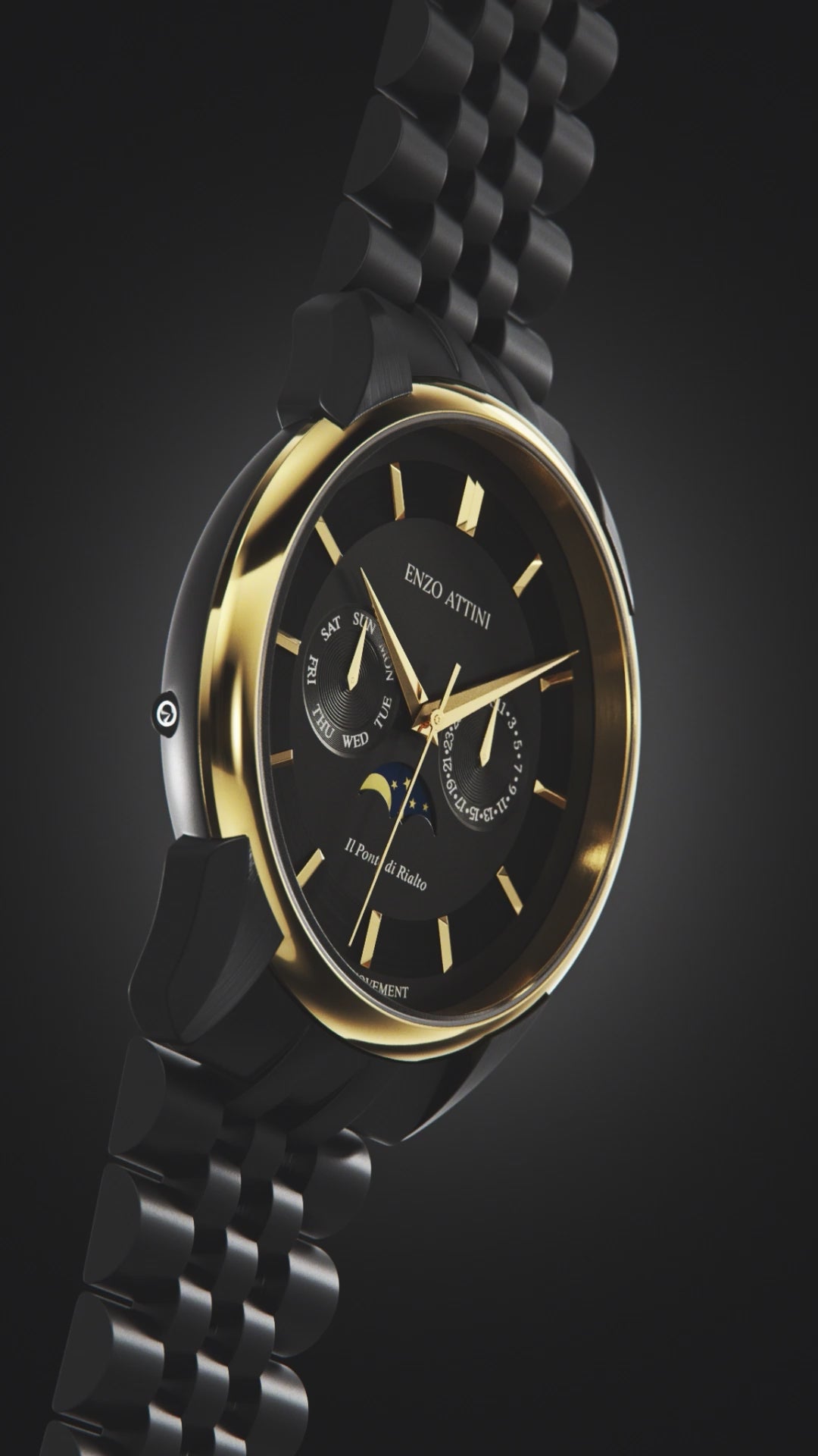 il Ponte di Rialto, Venezia / President Bracelet, Black Color, Swiss Movement