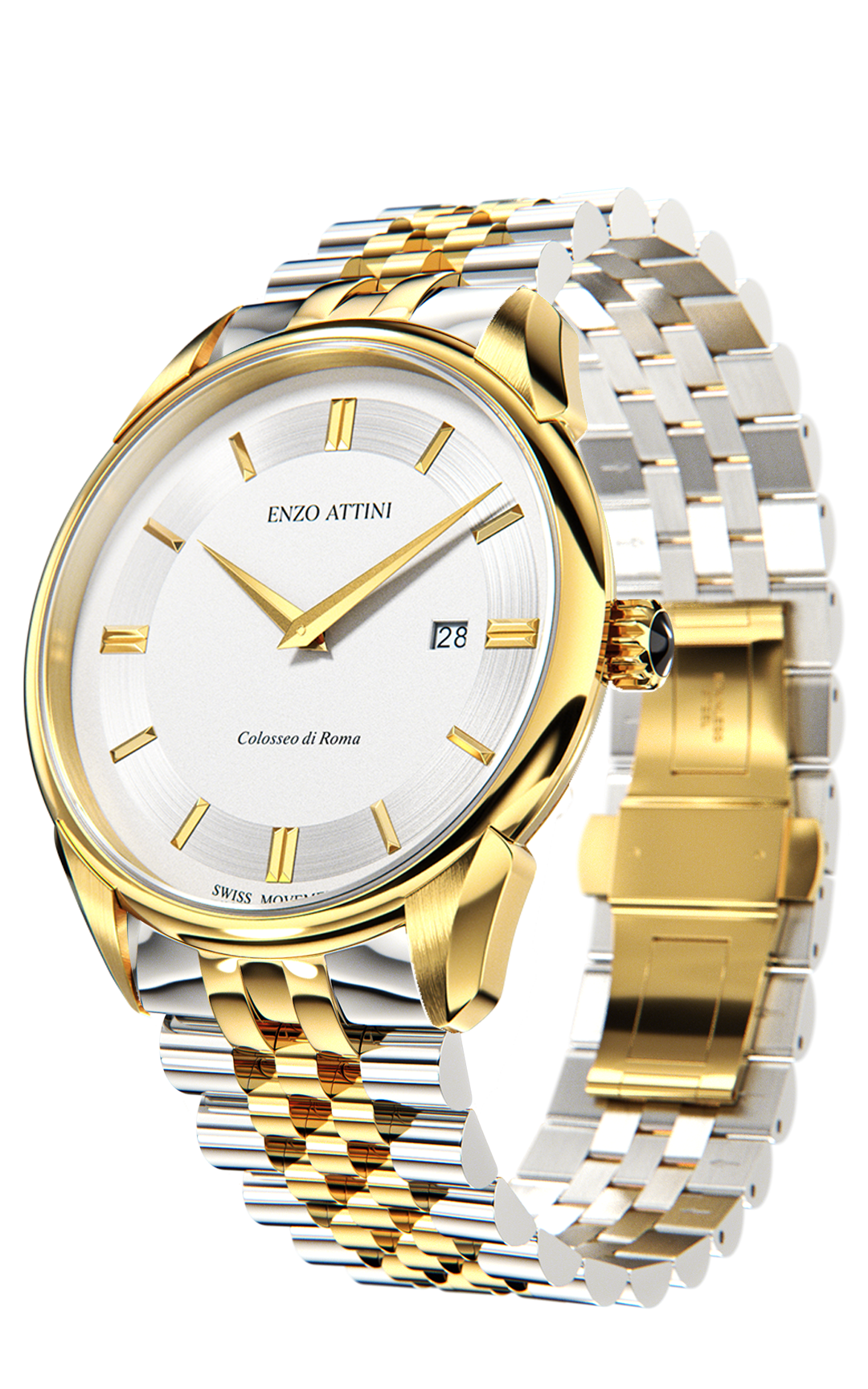 Colosseo di Roma / President Bracelet, Silver & Gold Color, Swiss Movement