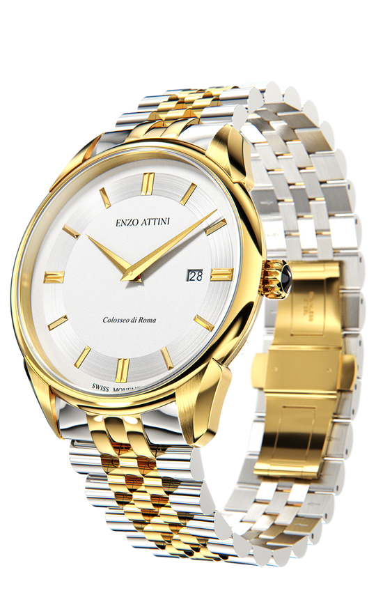Colosseo di Roma / President Bracelet, Silver & Gold Color, Swiss Movement
