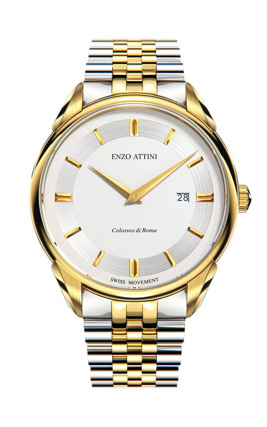 Colosseo di Roma / President Bracelet, Silver & Gold Color, Swiss Movement