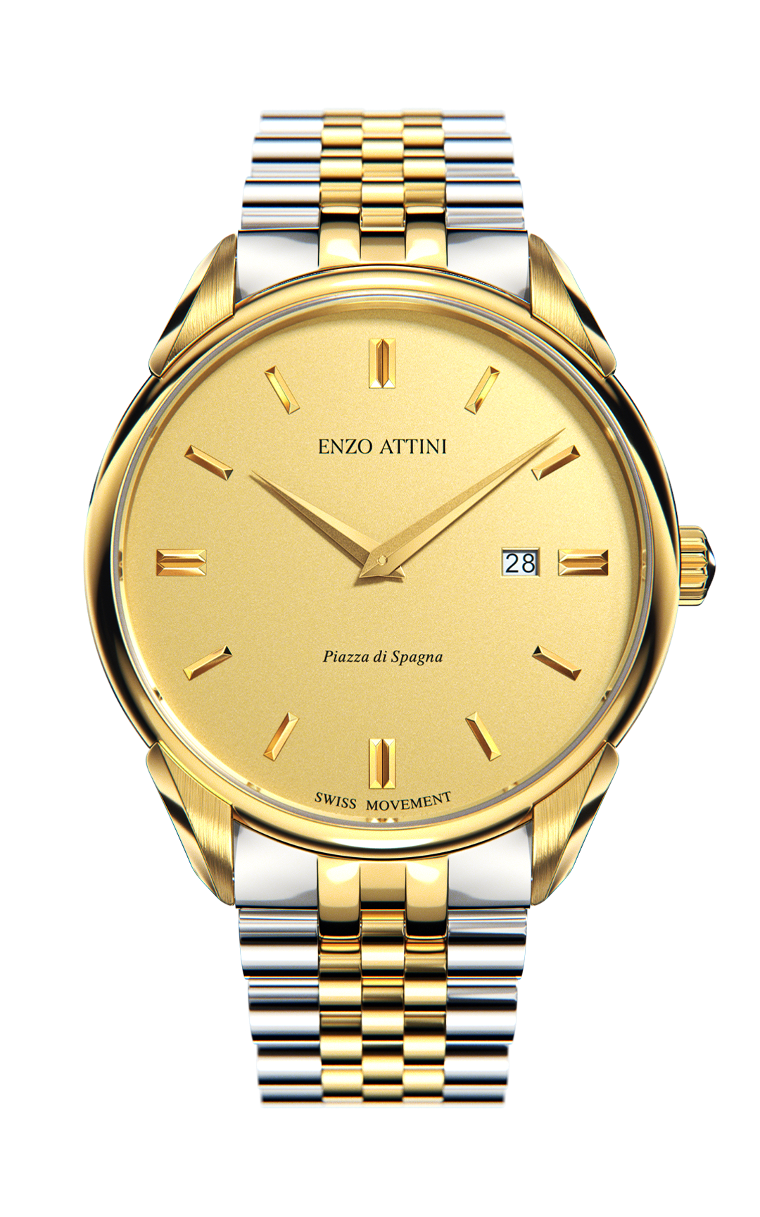 Piazza di Spagna, Roma / President Bracelet, Silver & Gold Color, Swiss Movement