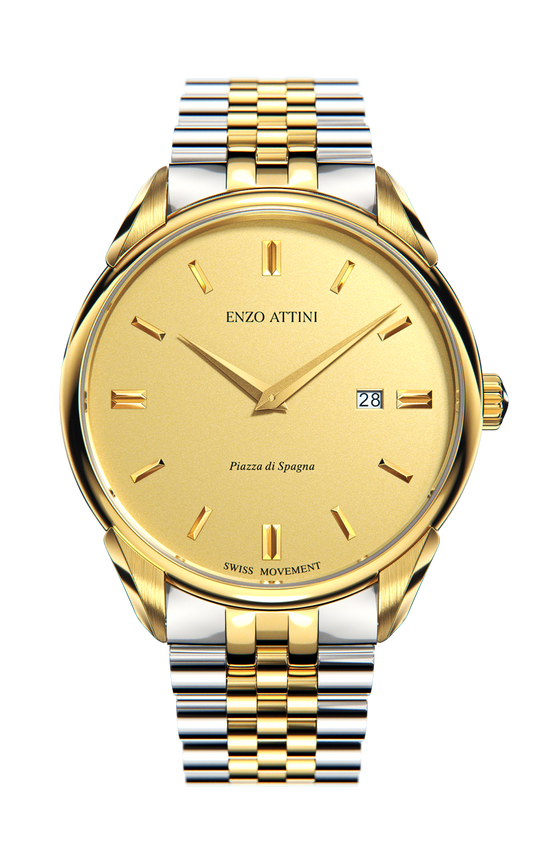 Piazza di Spagna, Roma / President Bracelet, Silver & Gold Color, Swiss Movement