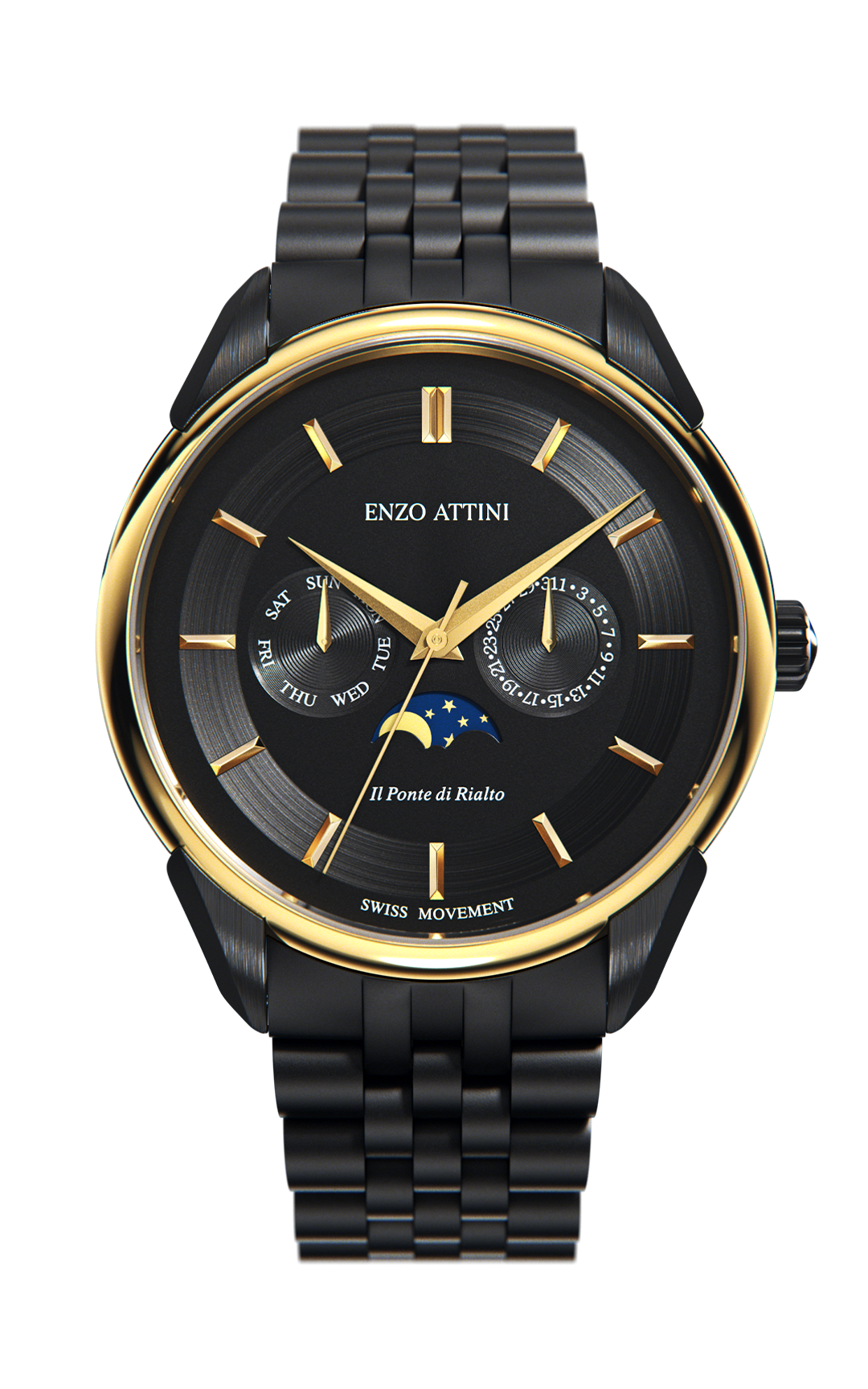 il Ponte di Rialto, Venezia / President Bracelet, Black Color, Swiss Movement