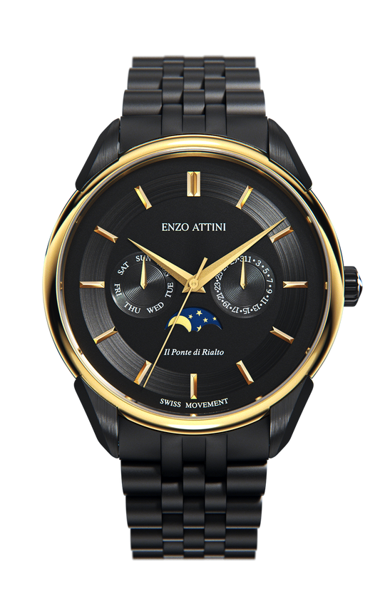 il Ponte di Rialto, Venezia / President Bracelet, Black Color, Swiss Movement