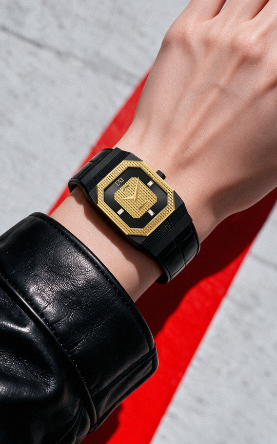 ATTINI - Il Ponte di Rialto, Venezia / Zirkon, Leather Strap (croc pattern), Black Color, Swiss Parts, 27.