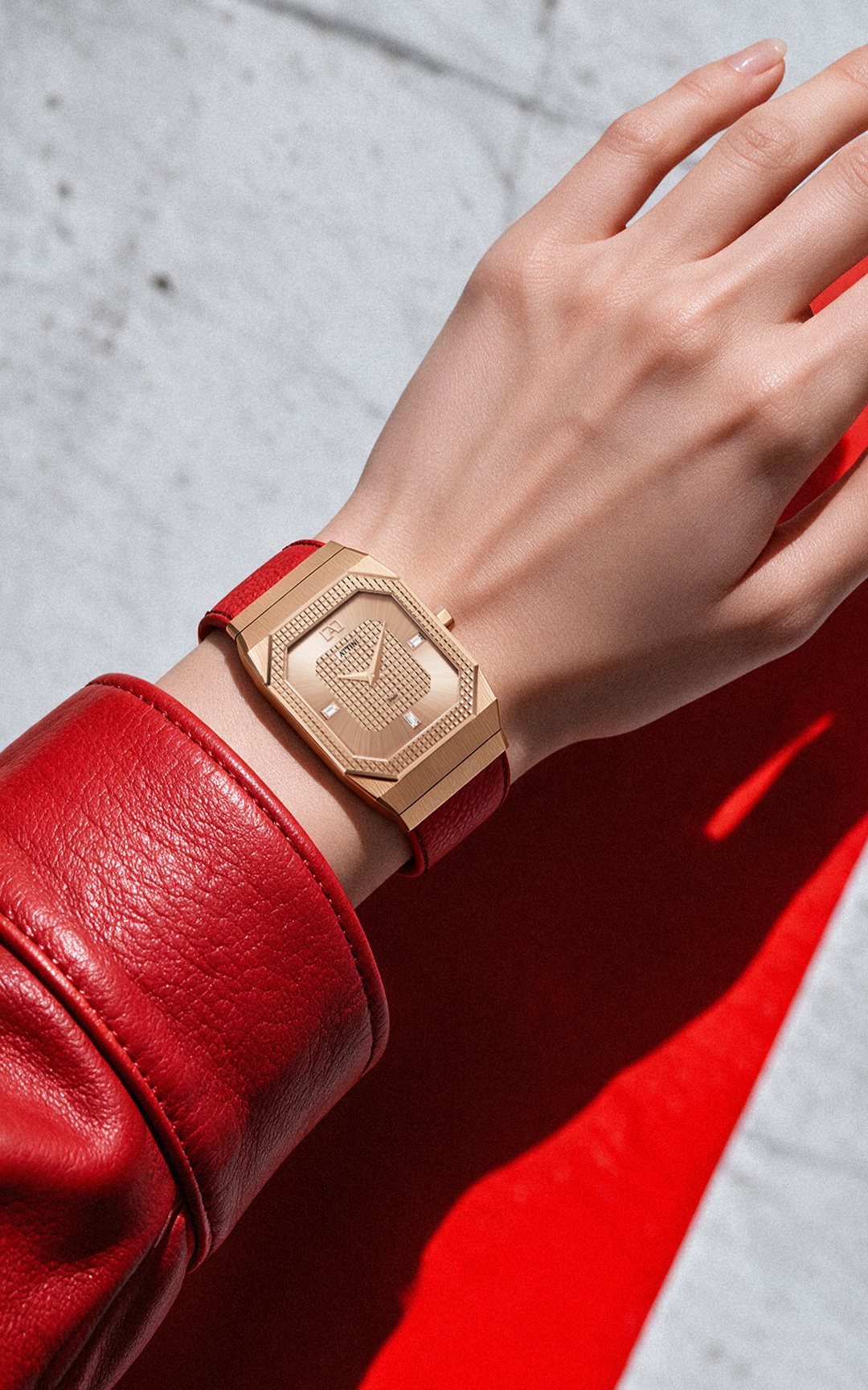ATTINI - Trulli / Zirkon, Leather Strap, Red Color, Swiss Parts, 27.