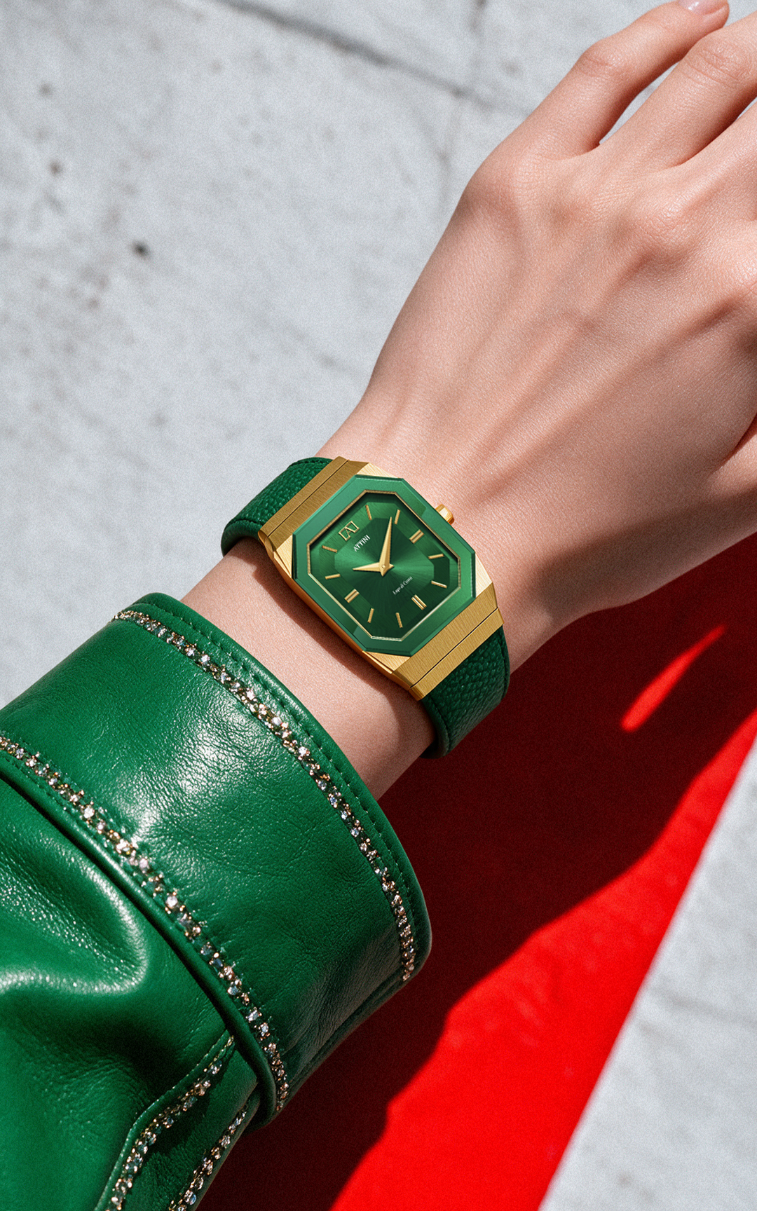 ATTINI - Lago di Como / Leather Strap, Green Color, Swiss Parts, 27.