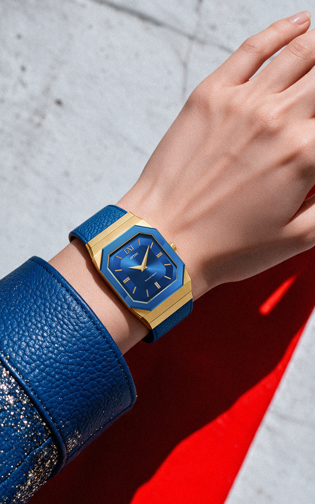 ATTINI - Piazza dei Signori / Leather Strap, Blue Color, Swiss Parts, 27.