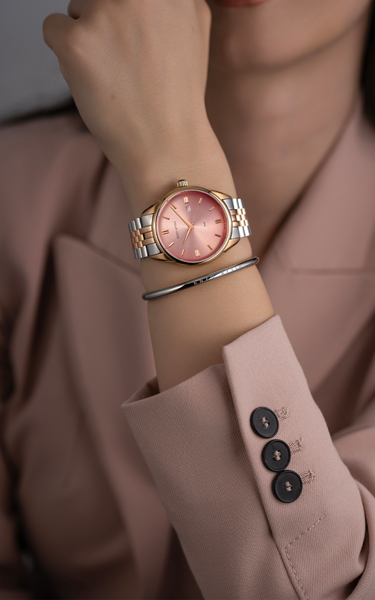 Trulli / President Bracelet, Silver & Rose Gold Color, Swiss Movement.