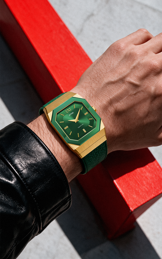 ATTINI - Lago di Como / Leather Strap, Green Color, Swiss Parts, 37