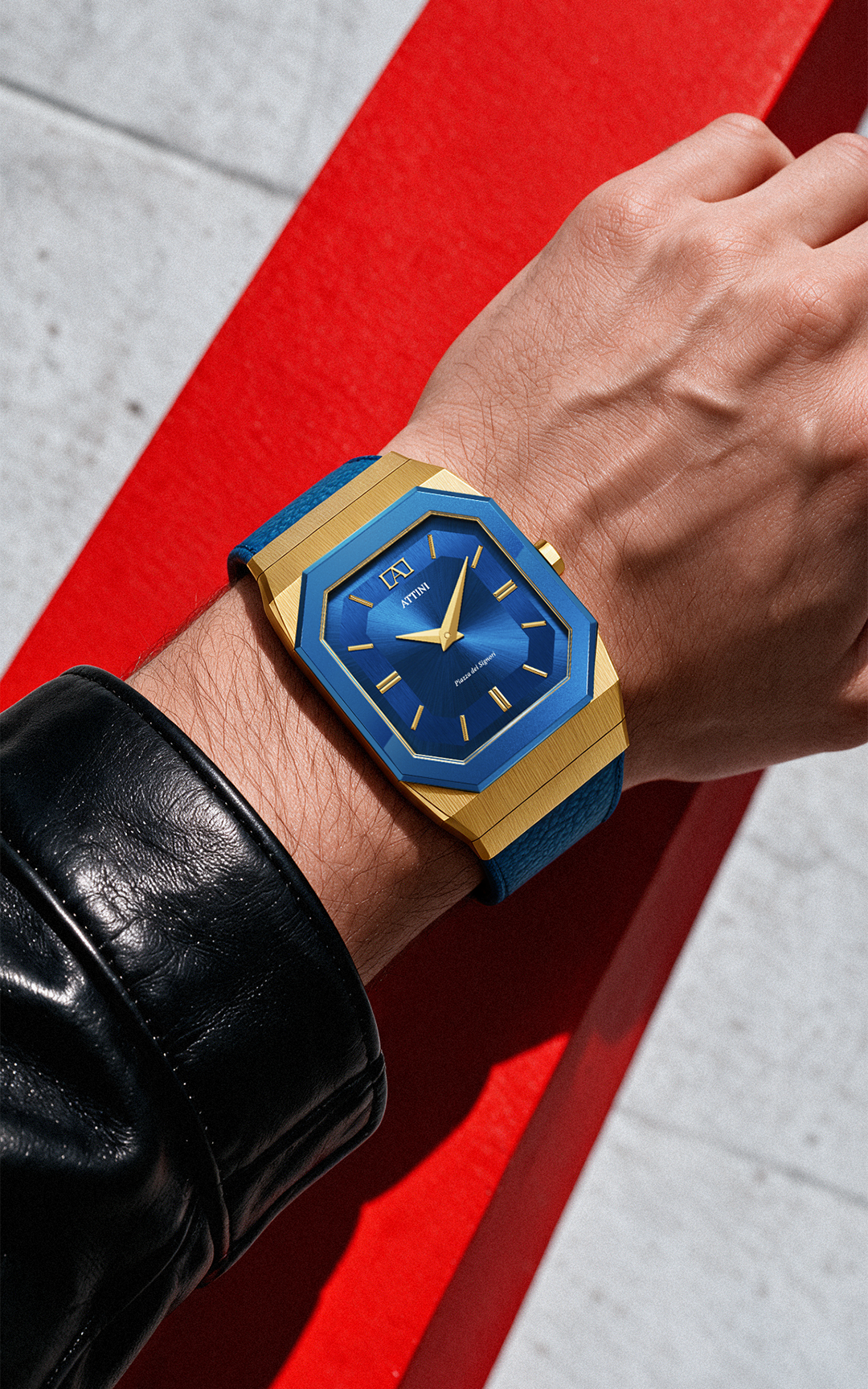 ATTINI - Piazza dei Signori / Leather Strap, Blue Color, Swiss Parts, 37