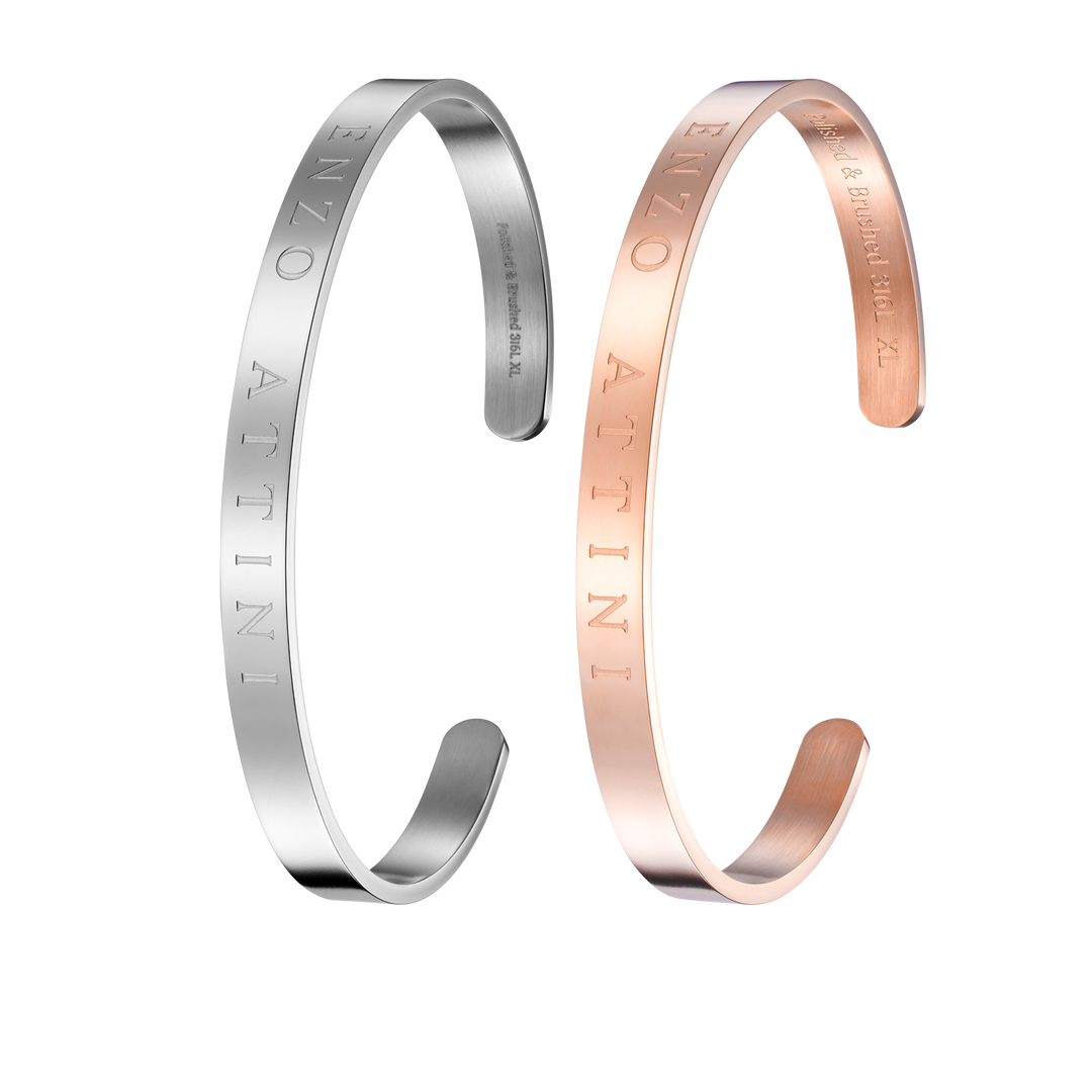 "Byzylykë Çifti – 2 Byzylyk minimalist / Silver + Rose Gold"