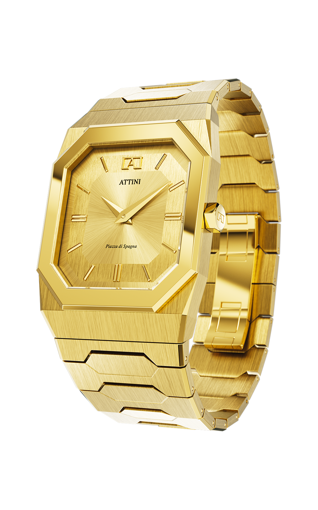 ATTINI - Piazza di Spagna, Roma / Oyster Bracelet, Gold Color, Swiss Movement. - Enzo Attini