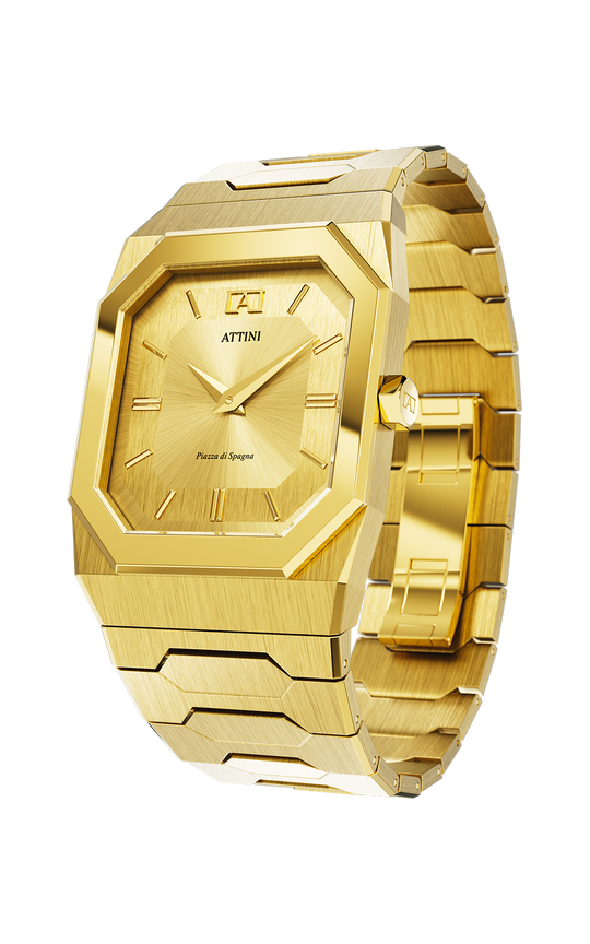 ATTINI - Piazza di Spagna, Roma / Oyster Bracelet, Gold Color, Swiss Movement. - Enzo Attini