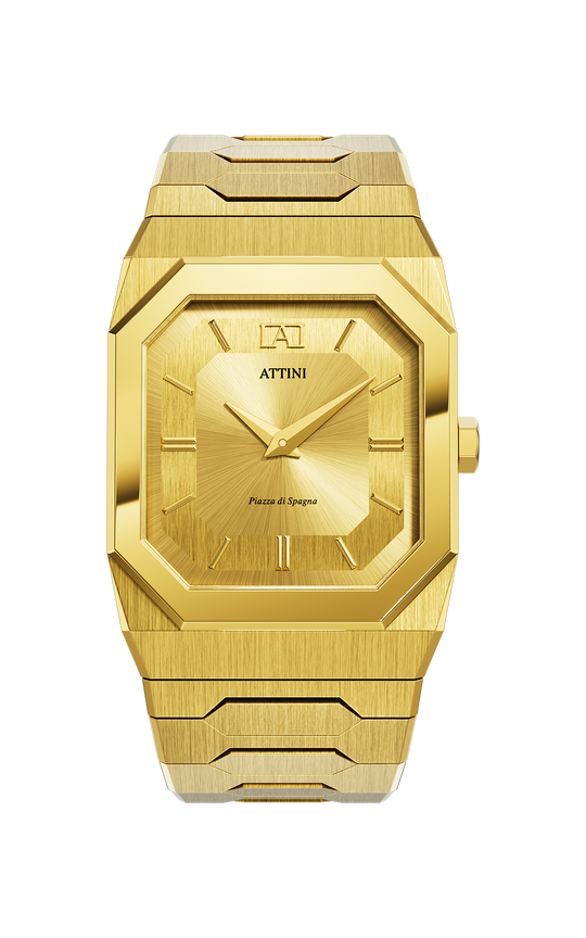 ATTINI - Piazza di Spagna, Roma / Oyster Bracelet, Gold Color, Swiss Movement. - Enzo Attini