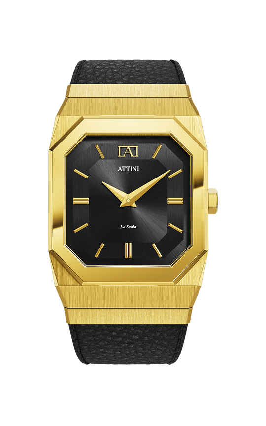 ATTINI - La Scala / Leather Strap, Black Color, Swiss Movement.