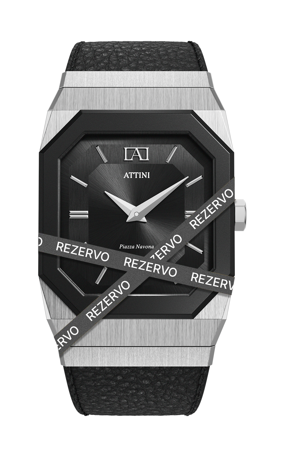 ATTINI - Piazza Navona, Roma / Leather Strap, Black Color, Swiss Movement