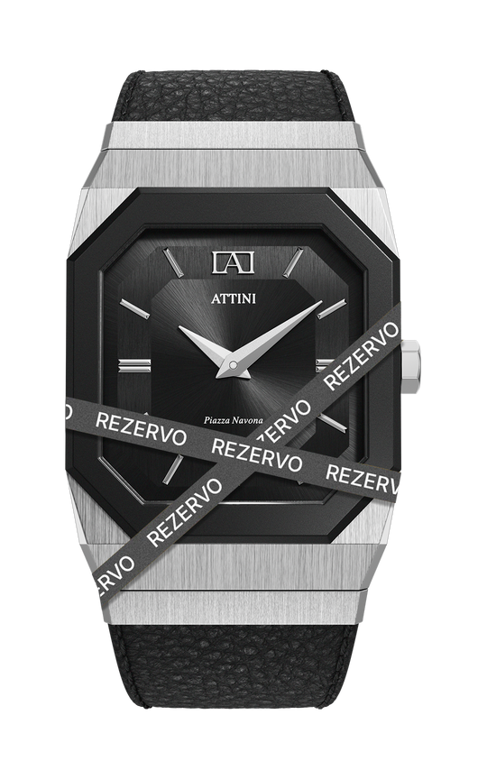 ATTINI - Piazza Navona, Roma / Leather Strap, Black Color, Swiss Movement