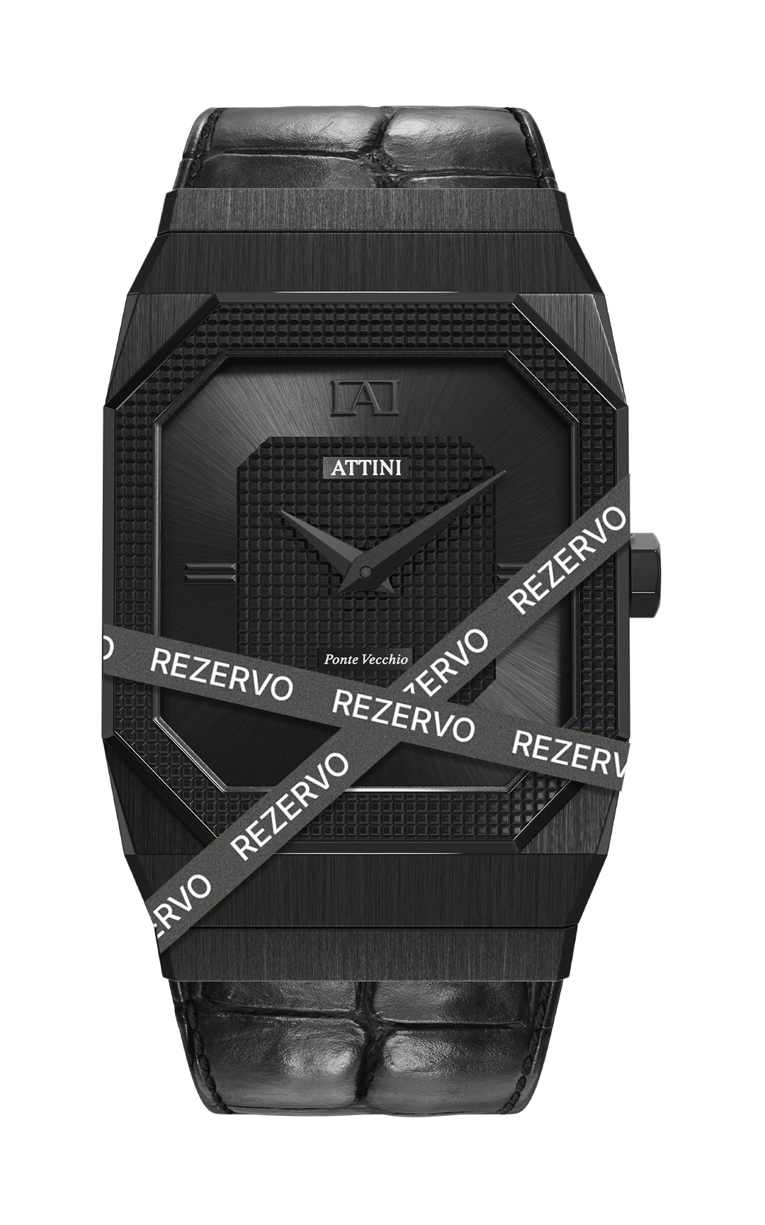 ATTINI - Ponte Vecchio, Firenze / Leather Strap (croc pattern), Black Color, Swiss Movement