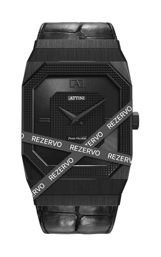 ATTINI - Ponte Vecchio, Firenze / Leather Strap (croc pattern), Black Color, Swiss Movement
