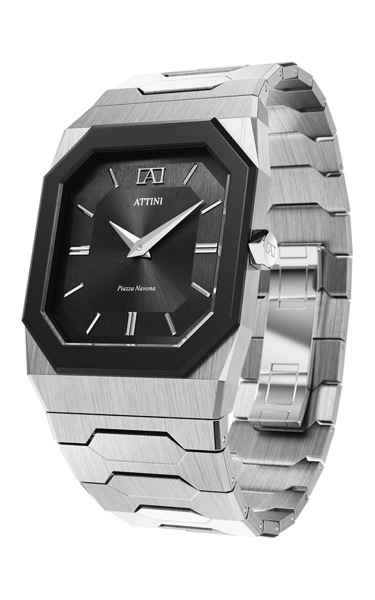 ATTINI - Piazza Navona, Roma / Oyster Bracelet, Silver Color, Swiss Movement