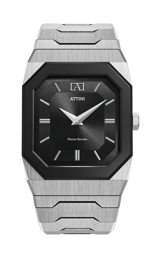 ATTINI - Piazza Navona, Roma / Oyster Bracelet, Silver Color, Swiss Movement