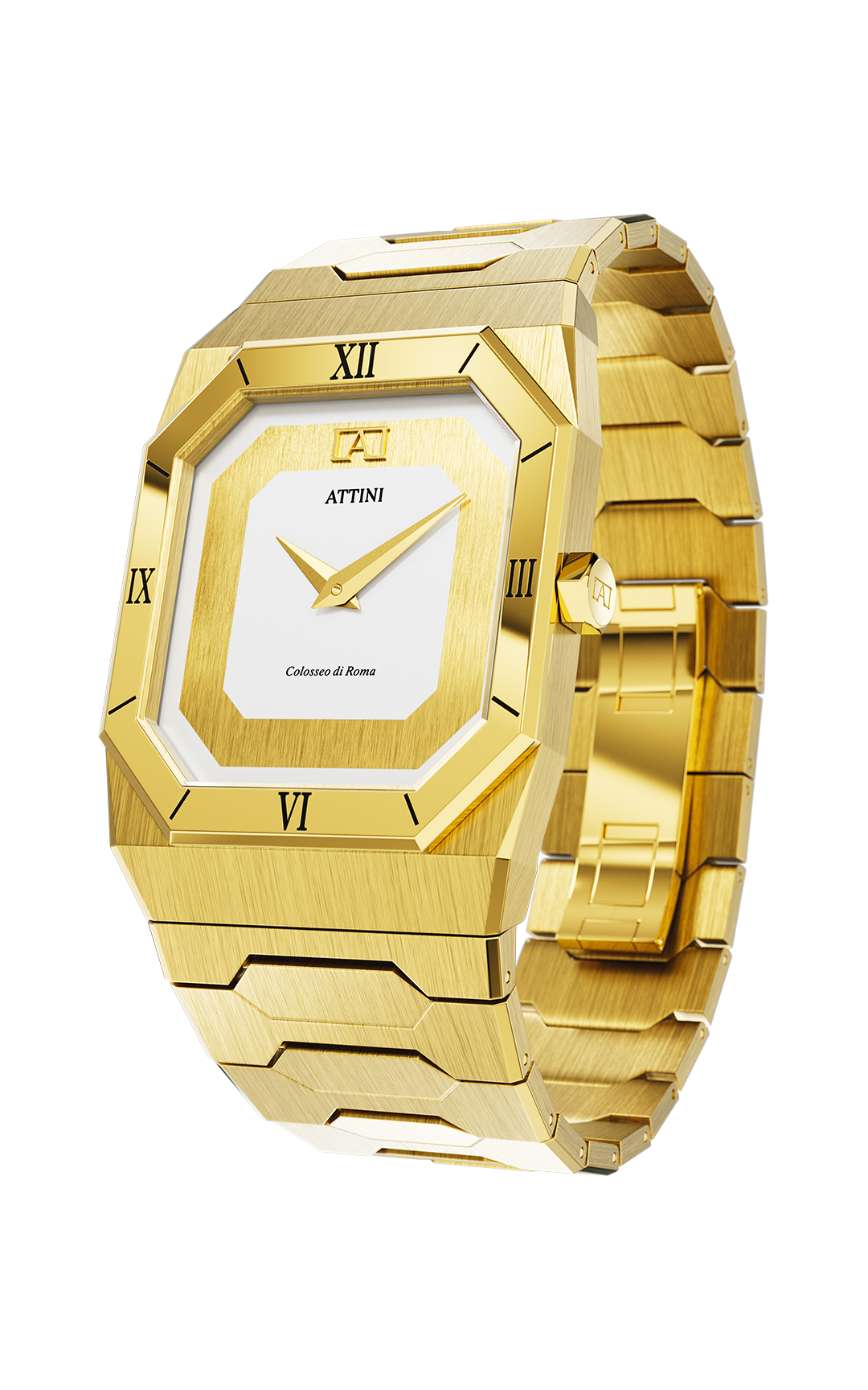 ATTINI - Colosseo di Roma / Oyster Bracelet, Gold Color, Swiss Movement. - Enzo Attini