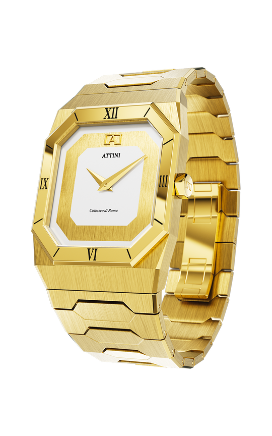 ATTINI - Colosseo di Roma / Oyster Bracelet, Gold Color, Swiss Movement. - Enzo Attini