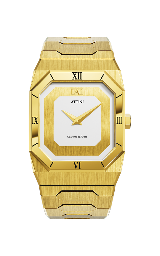 ATTINI - Colosseo di Roma / Oyster Bracelet, Gold Color, Swiss Movement. - Enzo Attini