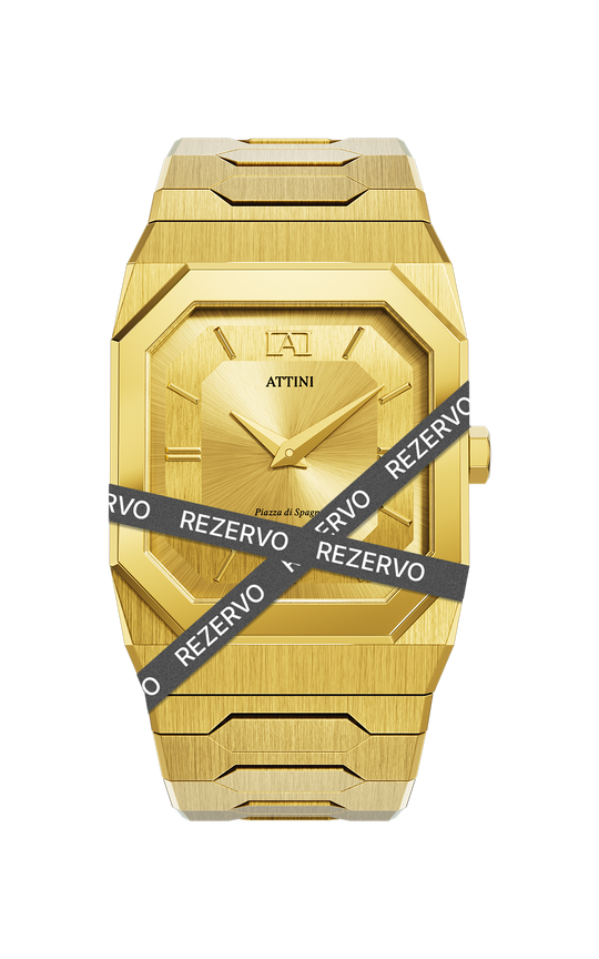 ATTINI - Piazza di Spagna, Roma / Oyster Bracelet, Gold Color, Swiss Movement. - Enzo Attini