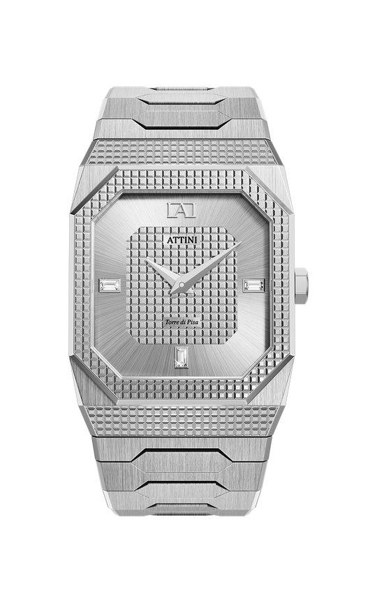 ATTINI - Torre di Pisa / Oyster Bracelet, Silver Color, Swiss Movement. - Enzo Attini