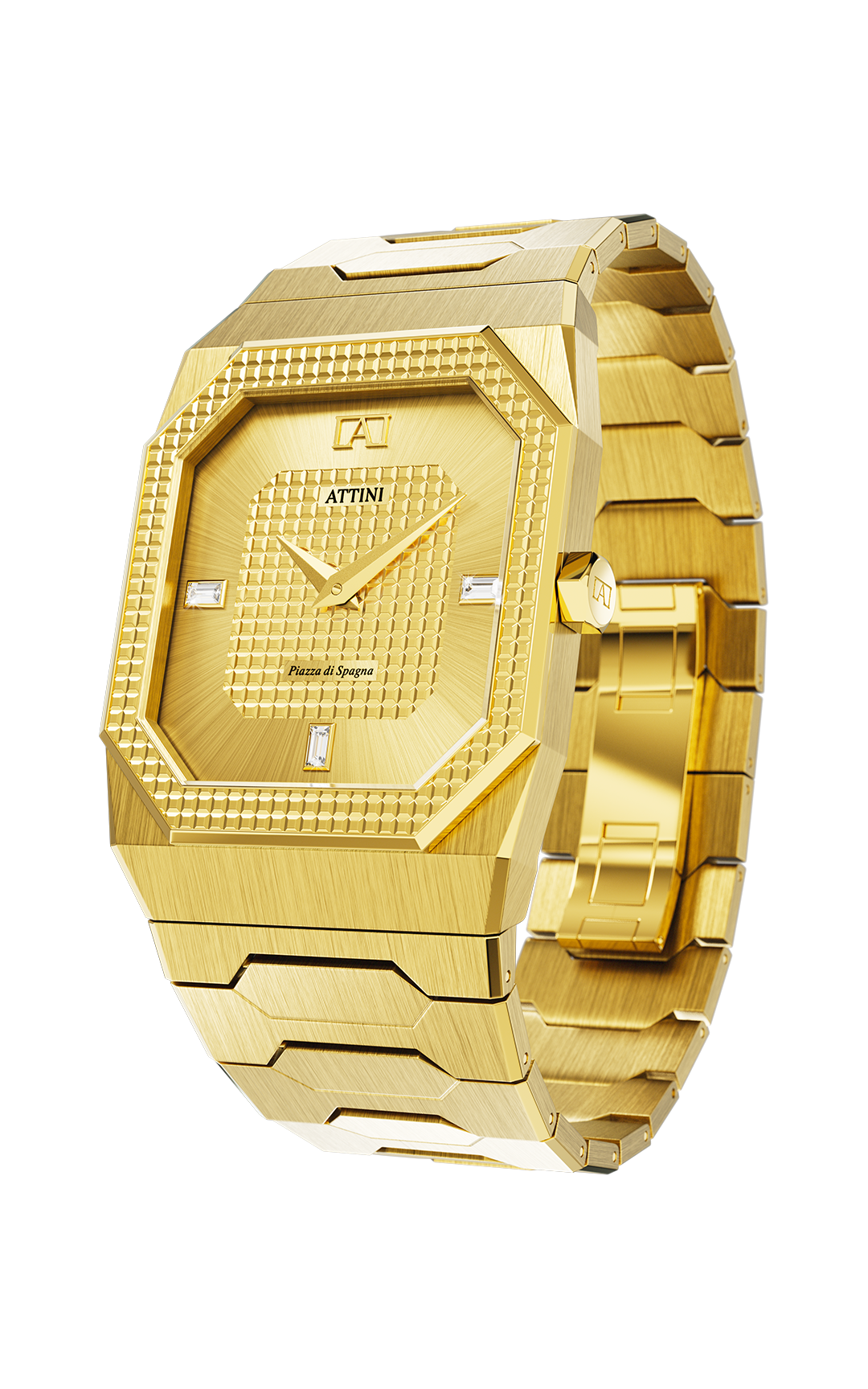 ATTINI - Piazza di Spagna, Roma / Oyster Bracelet, Gold Color, Swiss Movement. - Enzo Attini