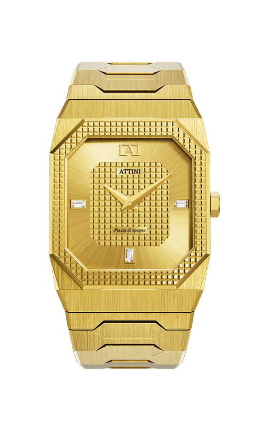 ATTINI - Piazza di Spagna, Roma / Oyster Bracelet, Gold Color, Swiss Movement. - Enzo Attini