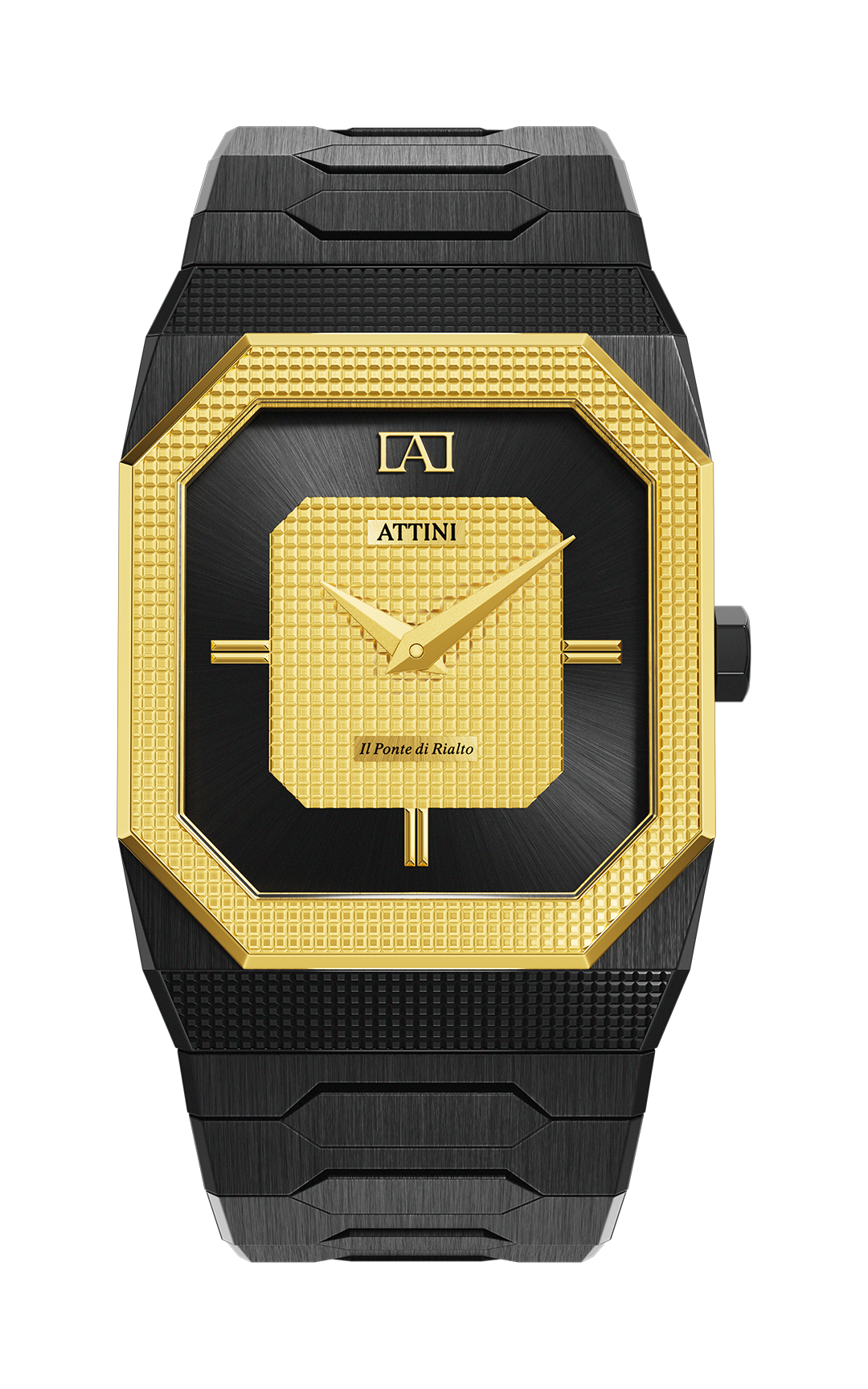 ATTINI - Il Ponte di Rialto, Venezia / Oyster Bracelet, Black Color, Swiss Movement