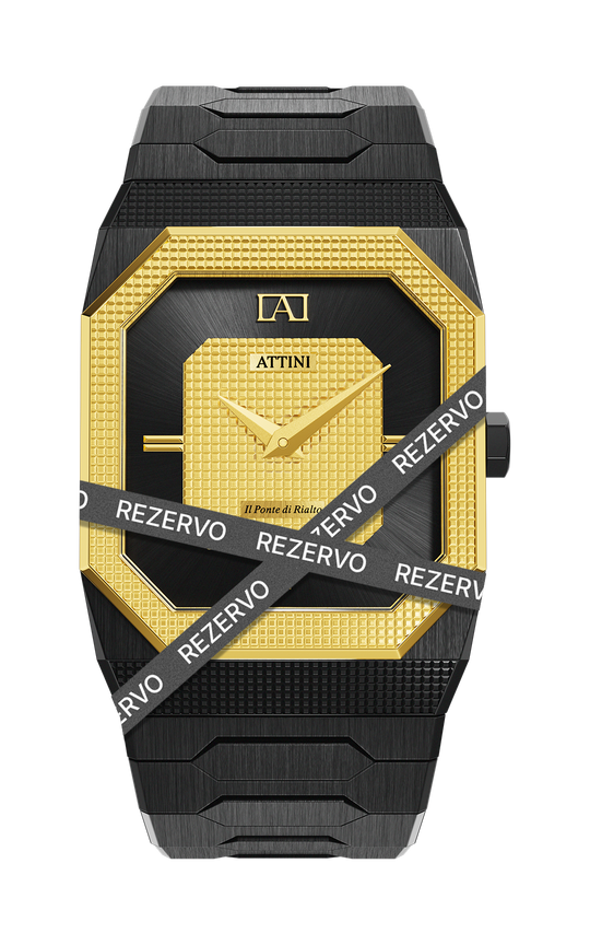 ATTINI - Il Ponte di Rialto, Venezia / Oyster Bracelet, Black Color, Swiss Movement