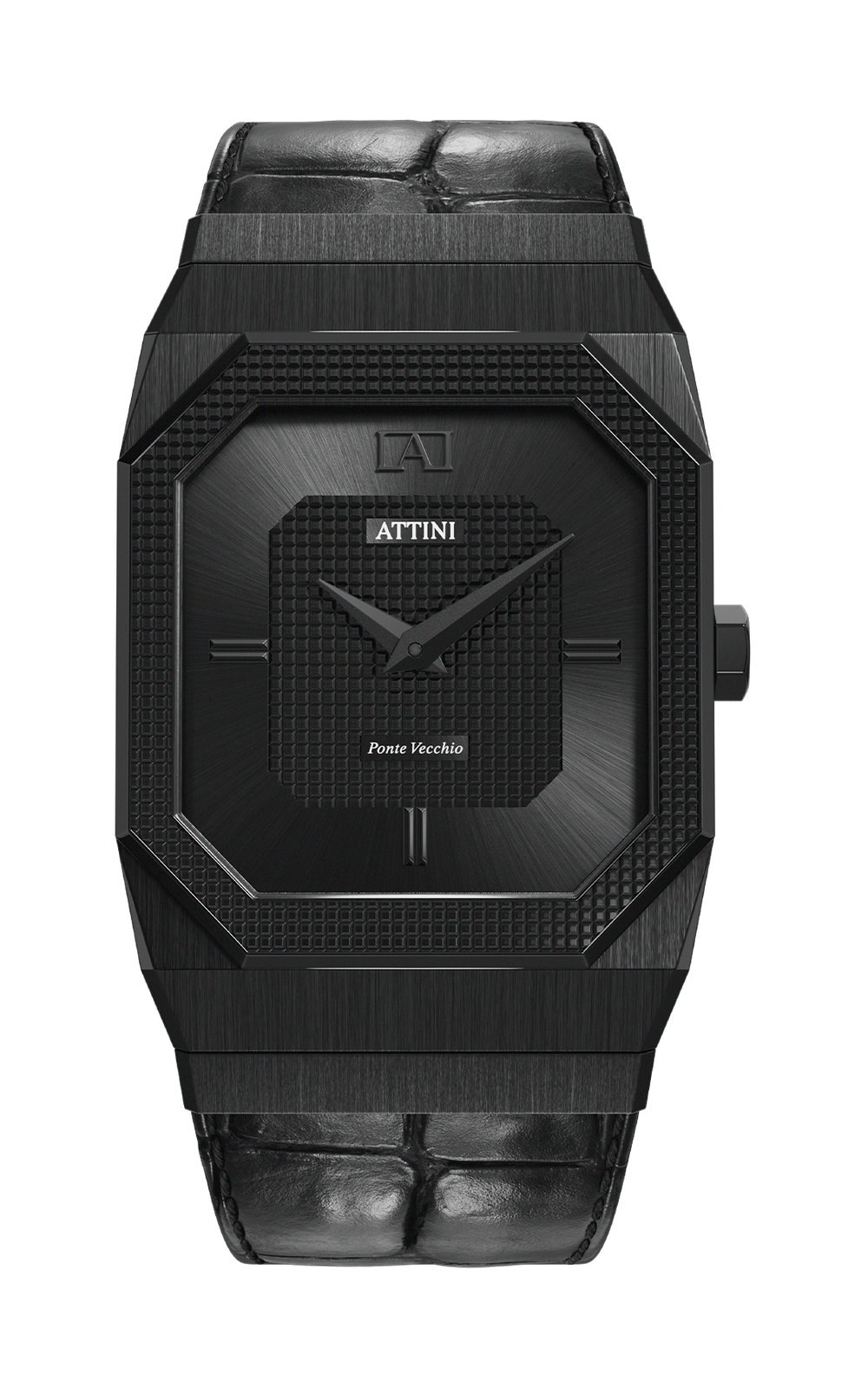 ATTINI - Ponte Vecchio, Firenze / Leather Strap (croc pattern), Black Color, Swiss Movement