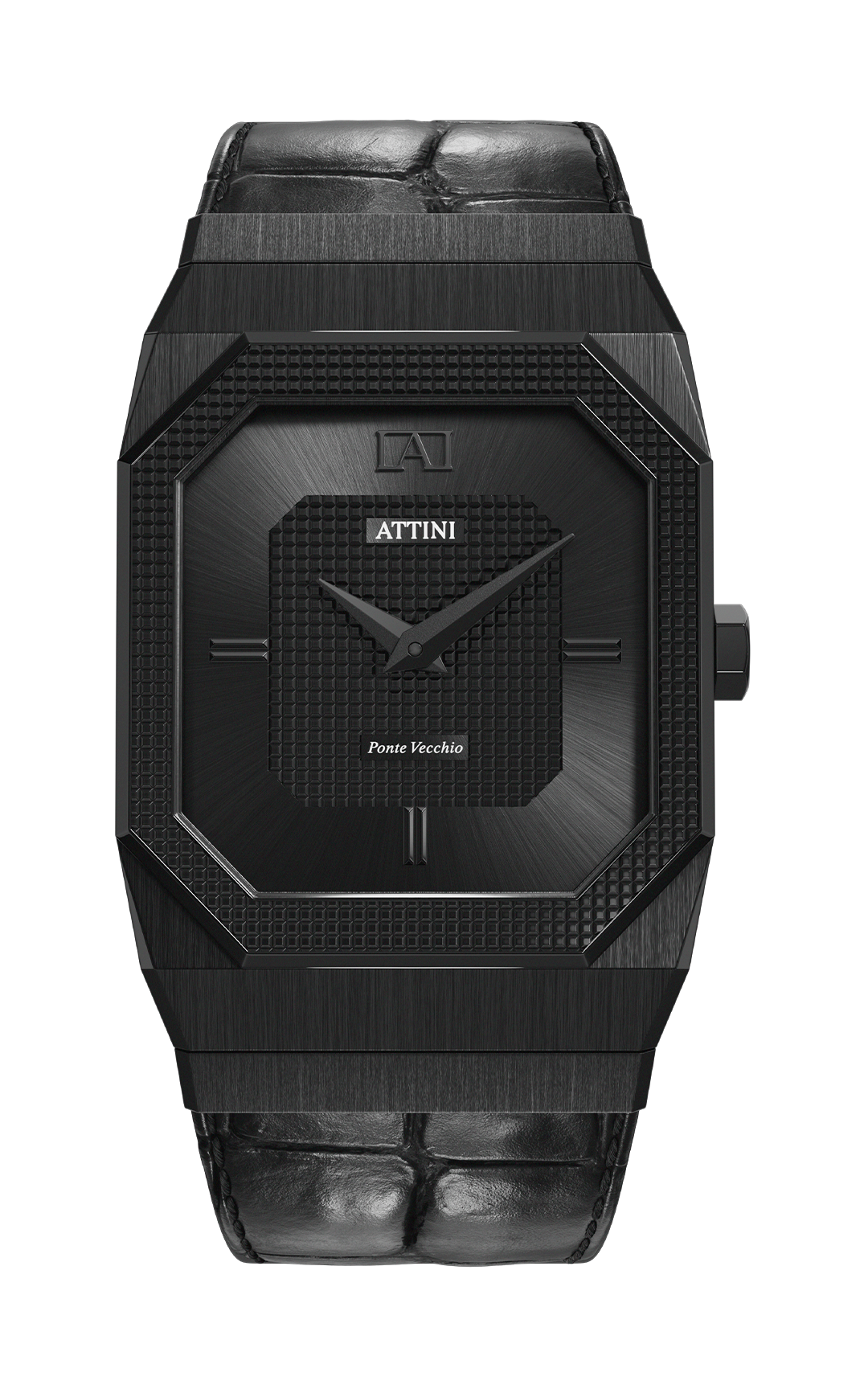 ATTINI - Ponte Vecchio, Firenze / Leather Strap (croc pattern), Black Color, Swiss Movement