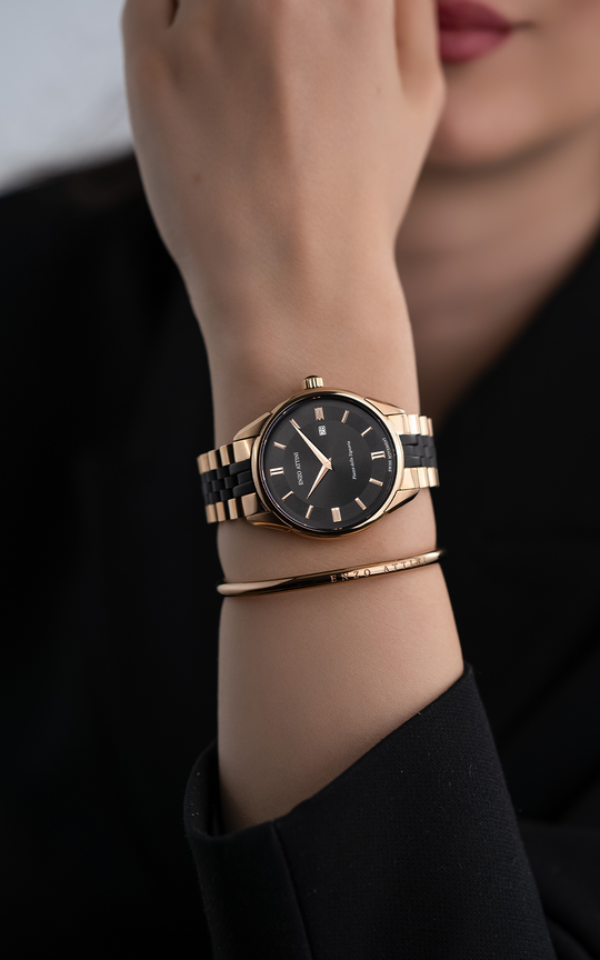 Piazza della Signoria / President Bracelet, Rose Gold & Black Color, Swiss Movement.