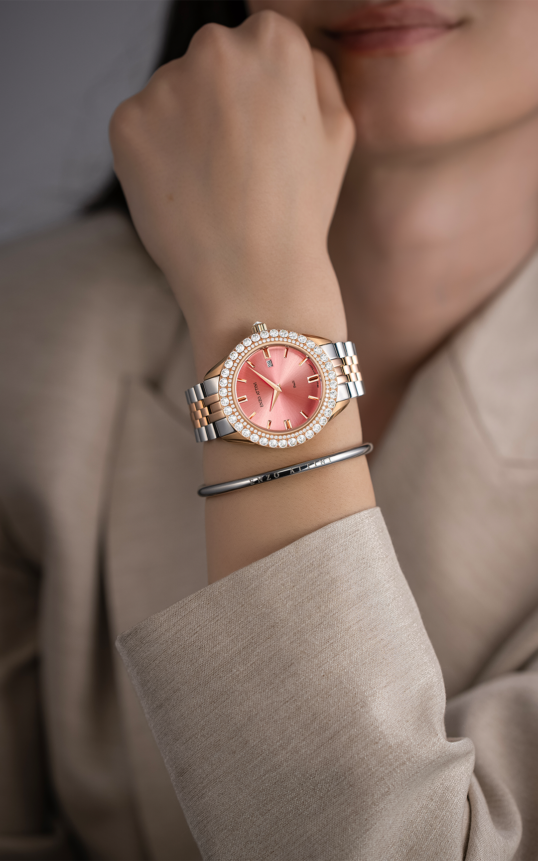 NEW Trulli / President Bracelet, Silver & Rose Gold Color, Swiss Movement.