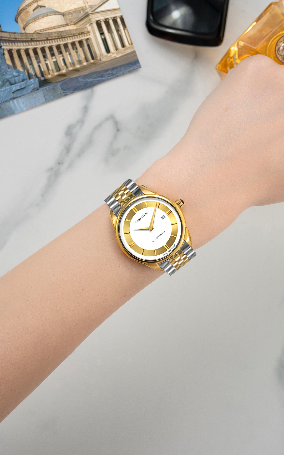 NEW Piazza del Plebiscito / President Bracelet, Silver & Gold Color, Swiss Movement.