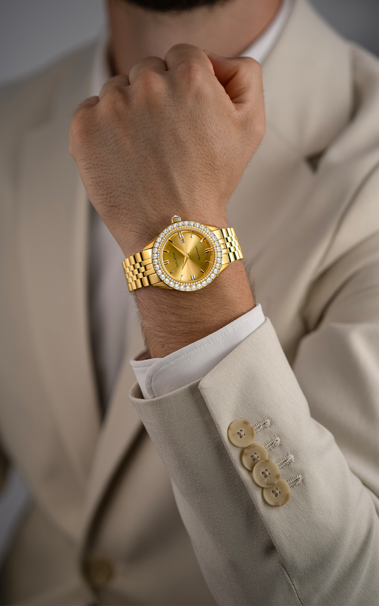 NEW Piazza di Spagna, Roma / President Bracelet, Gold Color, Swiss Movement