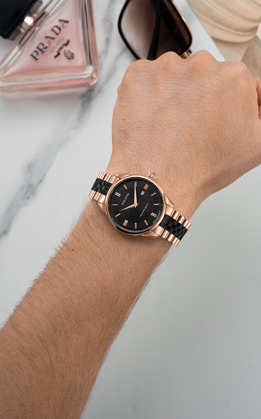 Piazza della Signoria / President Bracelet, Rose Gold & Black Color, Swiss Movement