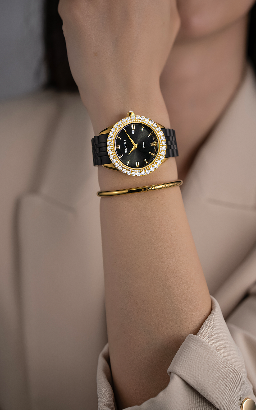 NEW La Scala / President Bracelet, Black Color, Swiss Movement.