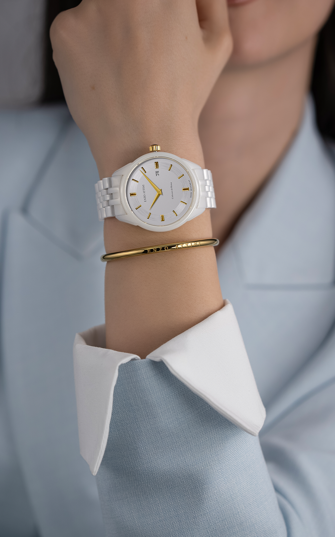 Colosseo di Roma / Ceramic Bracelet, White Color, Swiss Movement.