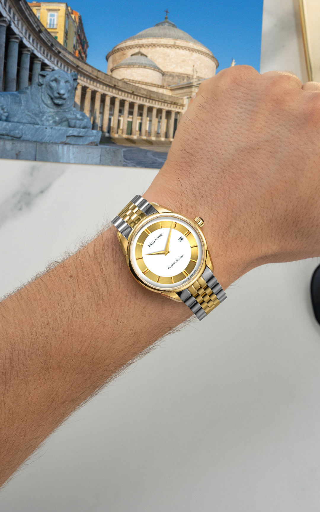 NEW Piazza del Plebiscito / President Bracelet, Silver & Gold Color, Swiss Movement